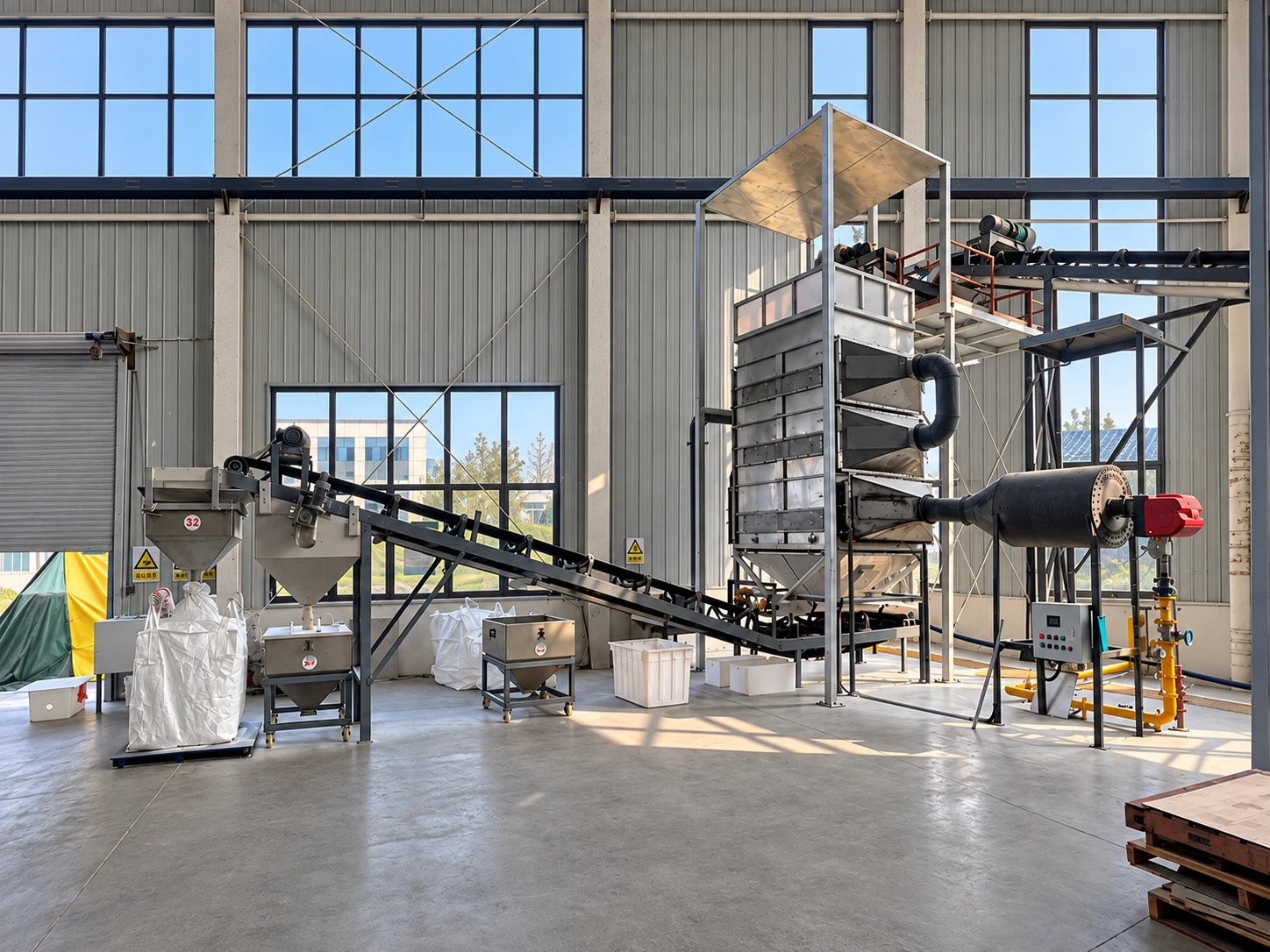 Tower drying furnace and connected conveying equipment