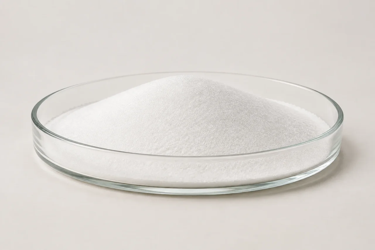 Fine high-purity quartz sand in a laboratory glass dish