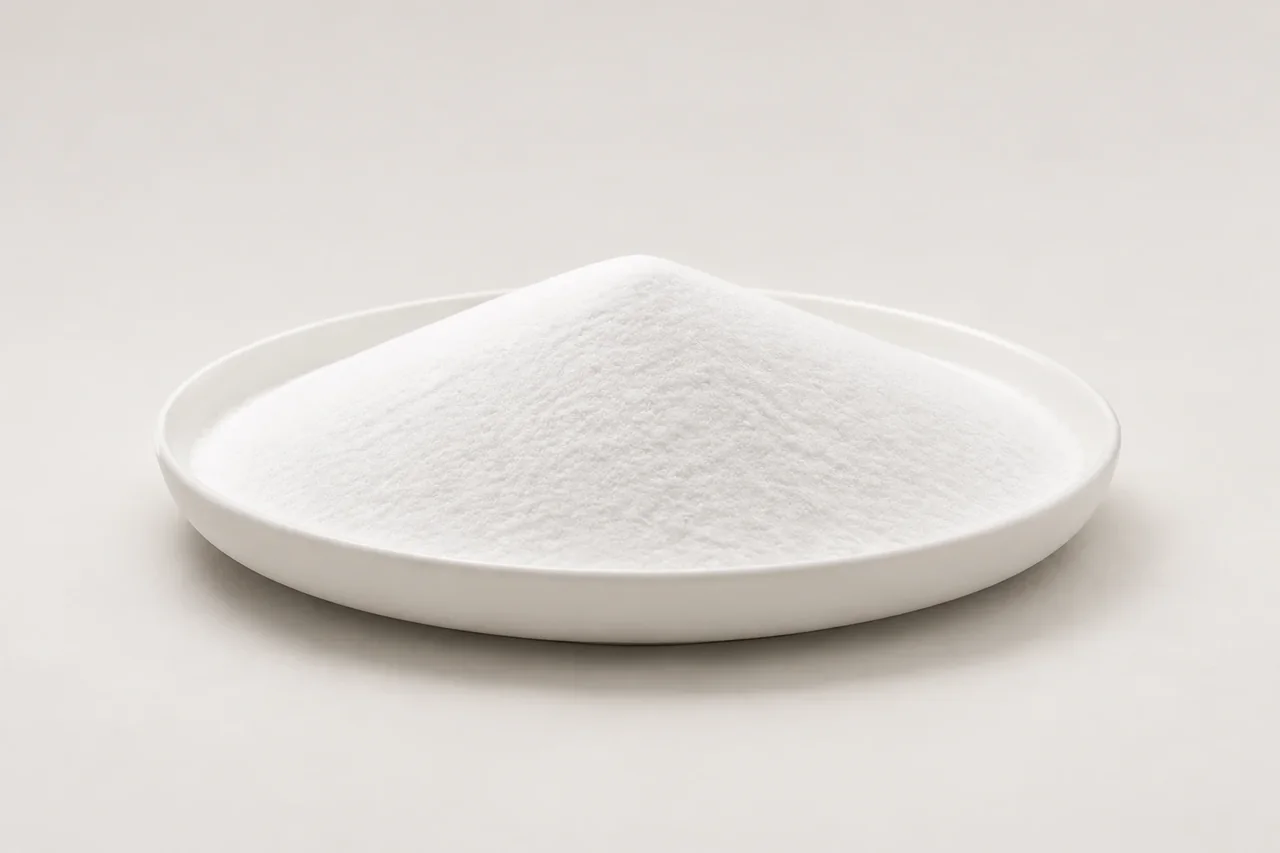 Fine white silica powder in a laboratory dish
