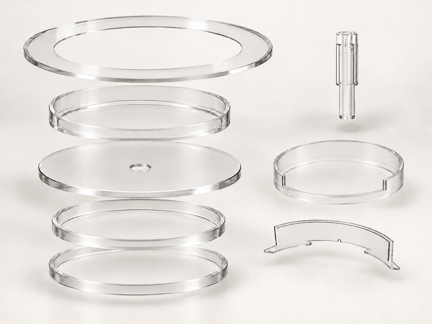 Quartz etching ring · Quartz cover ring · Quartz window · Upper edge ring · Lower edge ring · Quartz gas injector · Quartz shield · Quartz shutter