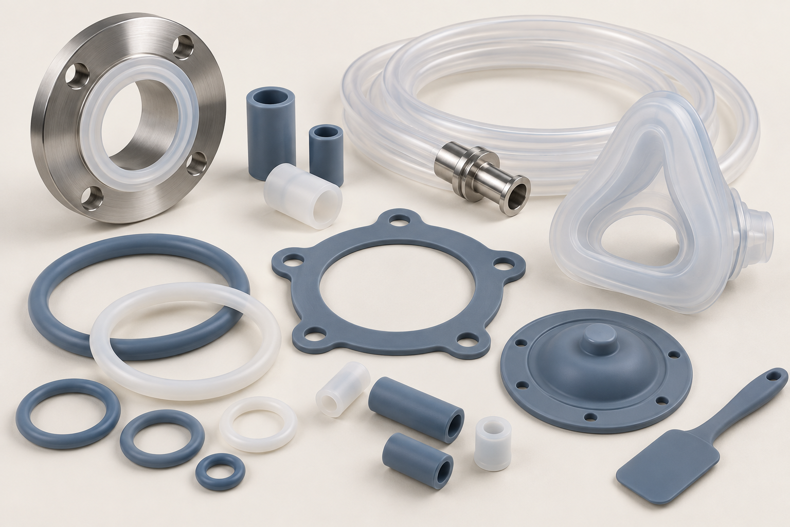 AI application illustration of silicone precision seals, gaskets, tubing and flexible medical-device components